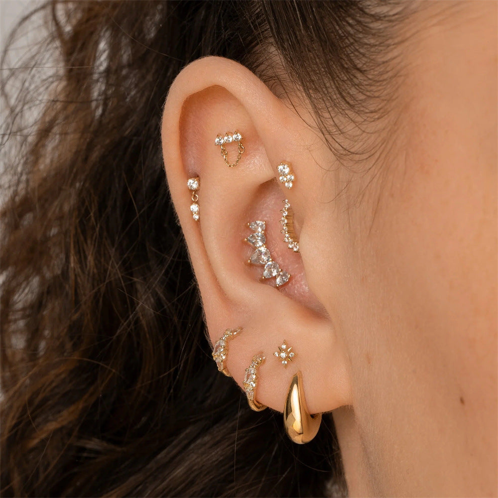 S925 Chain Zircon Ear Piercing Stud