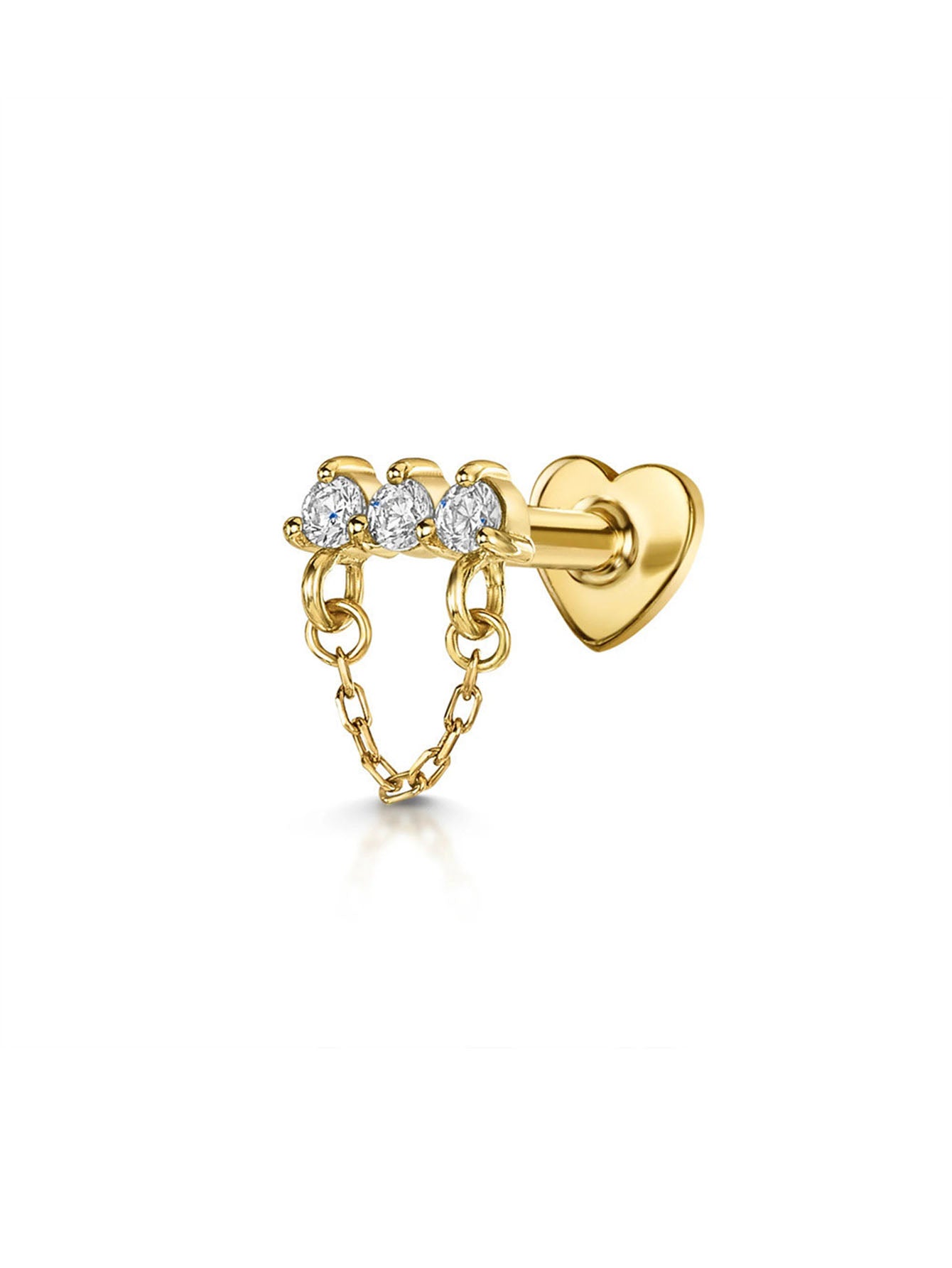 S925 Chain Zircon Ear Piercing Stud
