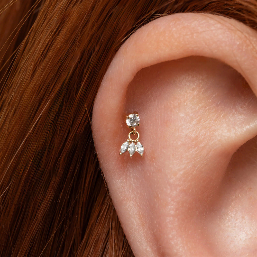 S925 Crown Pendant Zircon Ear Piercing Stud