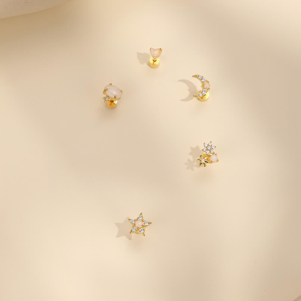 S925 Opal Love Threaded Ear Piercing Stud Earring