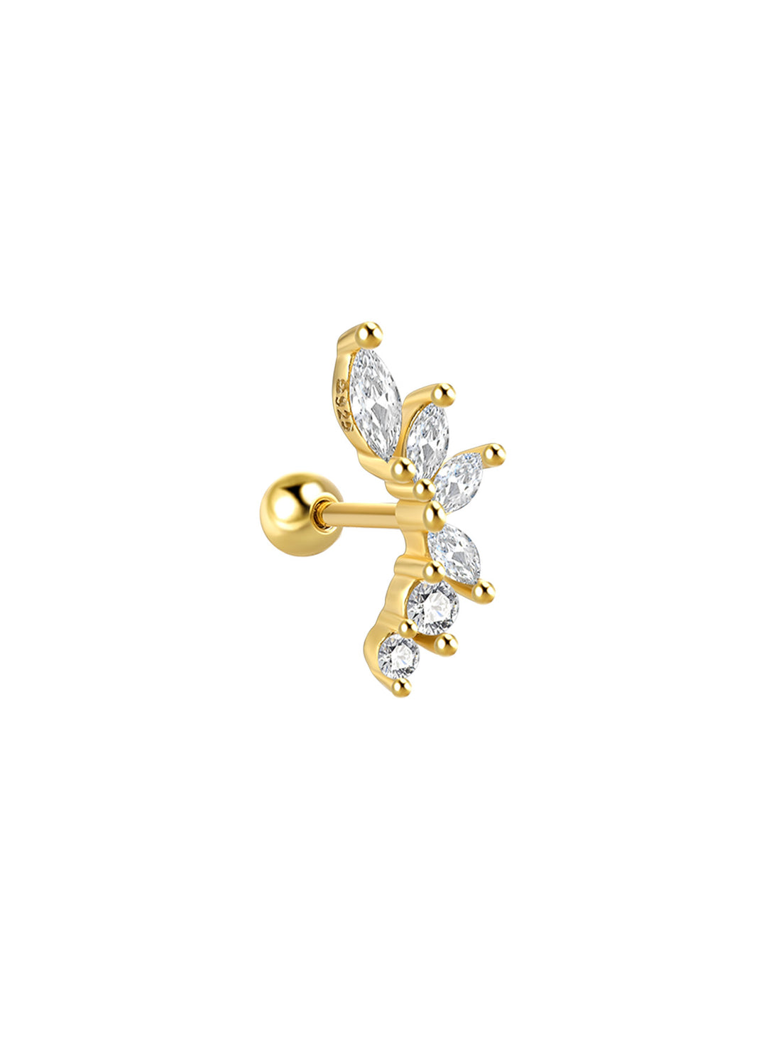 S925 Sterling Silver Marquise Zircon Flower Piercing Stud Earring