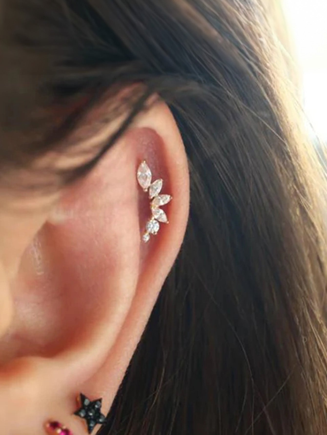 S925 Sterling Silver Marquise Zircon Flower Piercing Stud Earring