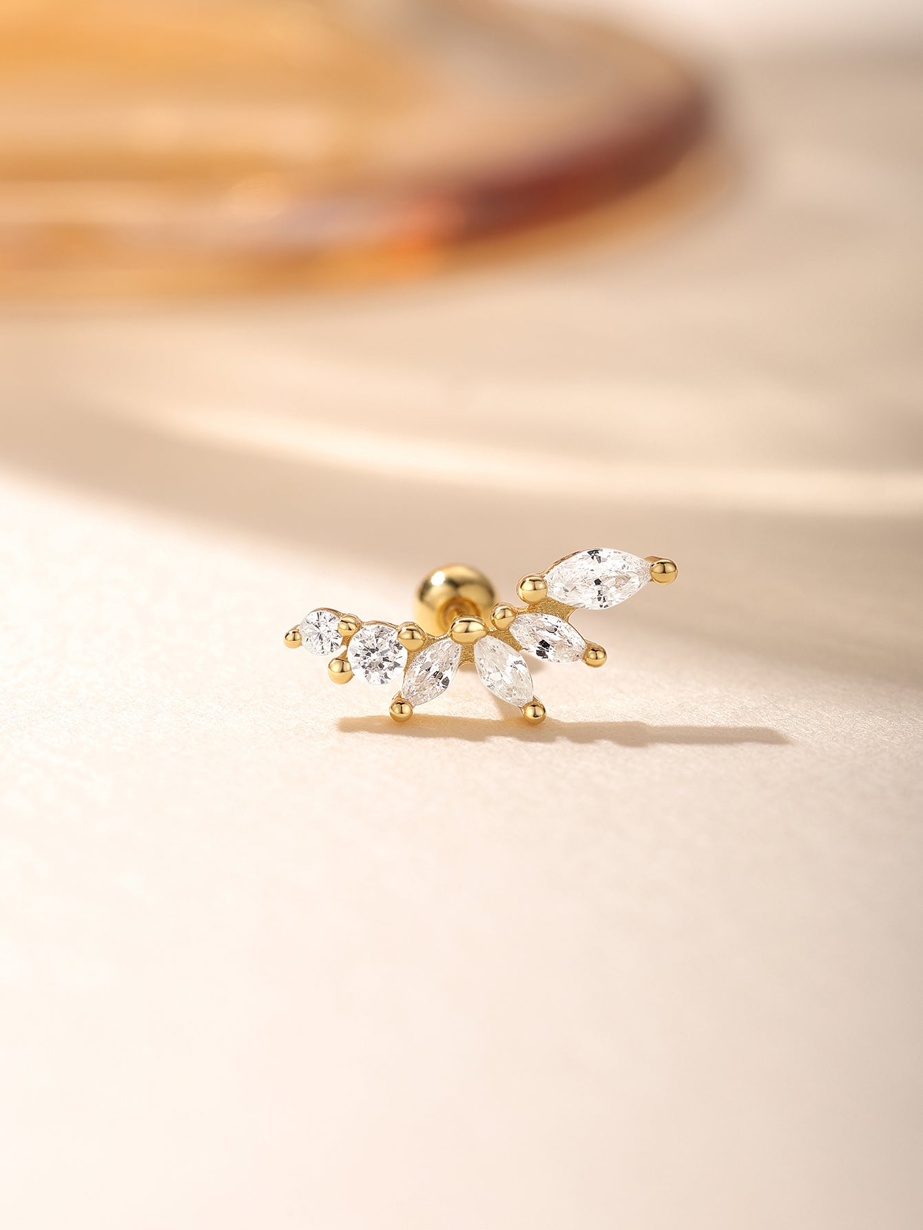 S925 Sterling Silver Marquise Zircon Flower Piercing Stud Earring