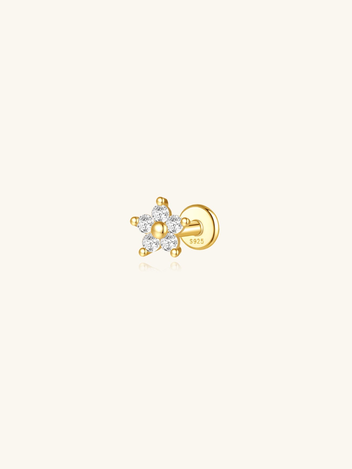S925 Sterling Silver Flower Zircon Threaded Ear Piercing Stud