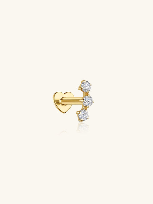 S925 Sterling Silver Trio Zircon Reversible Flatback Piercing Stud