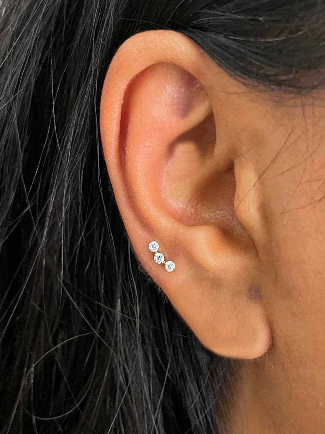 S925 Sterling Silver Trio Zircon Reversible Flatback Piercing Stud
