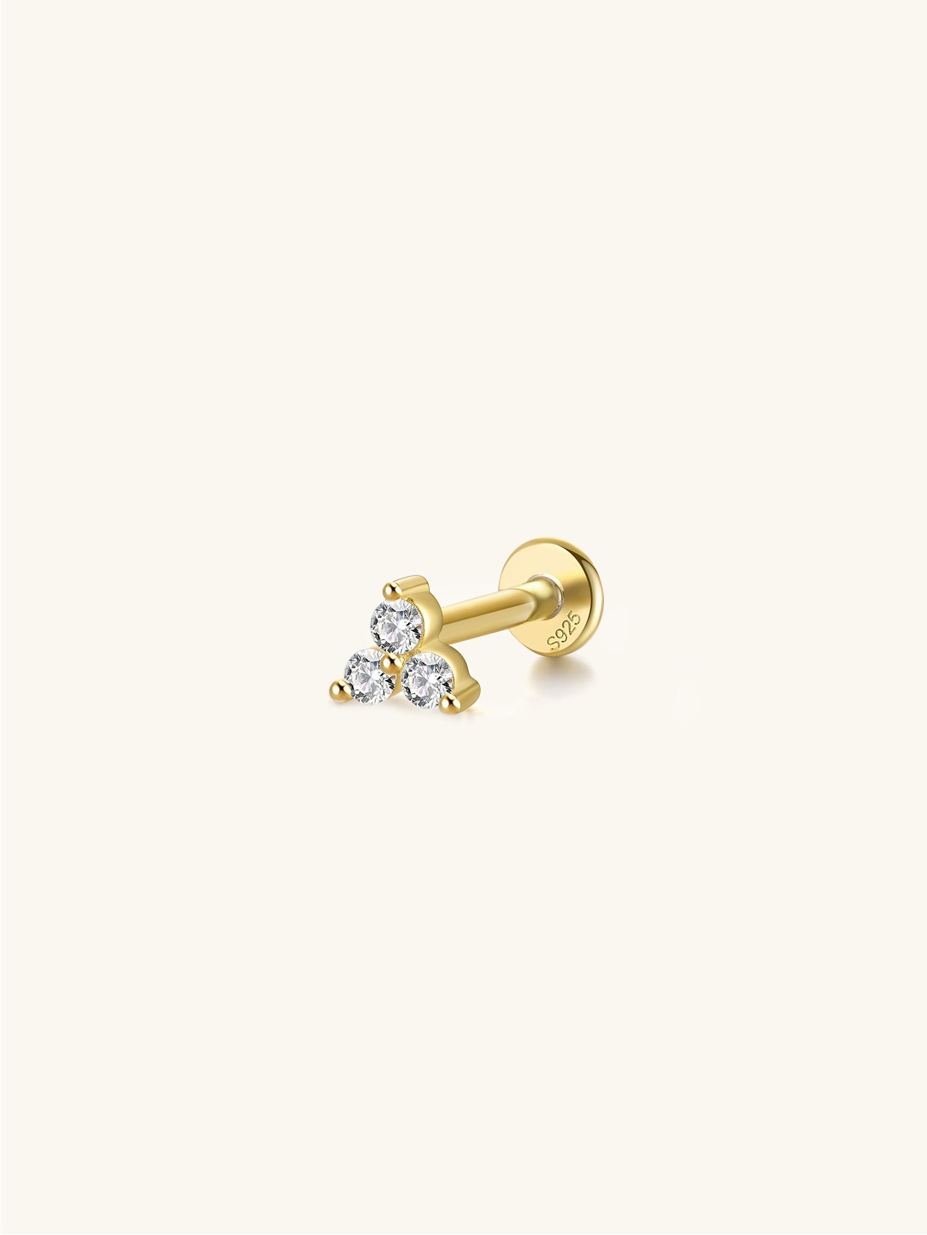 S925 Sterling Silver Minimalist Triangle Zircon Ear Piercing Stud