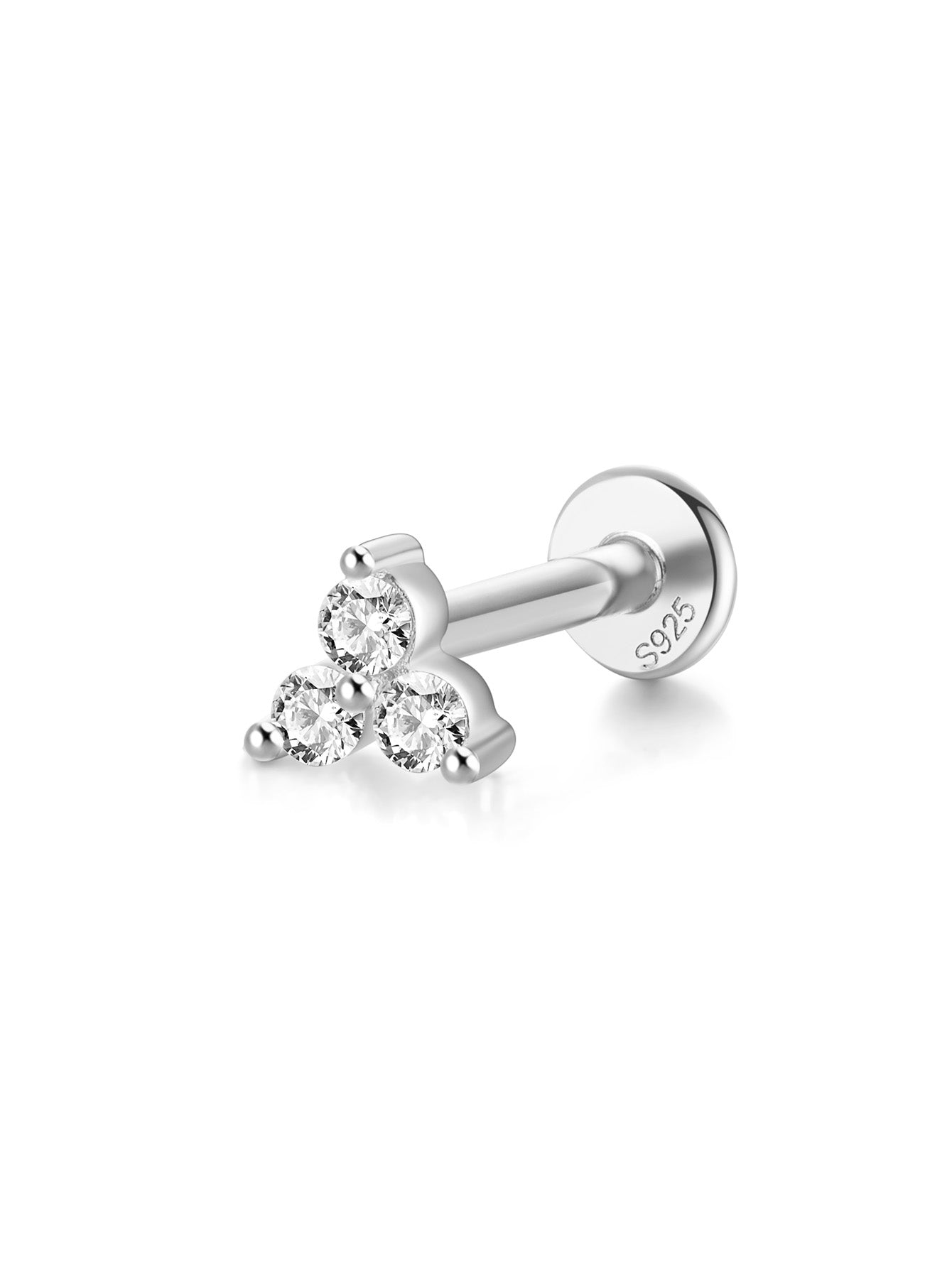 S925 Sterling Silver Minimalist Triangle Zircon Ear Piercing Stud