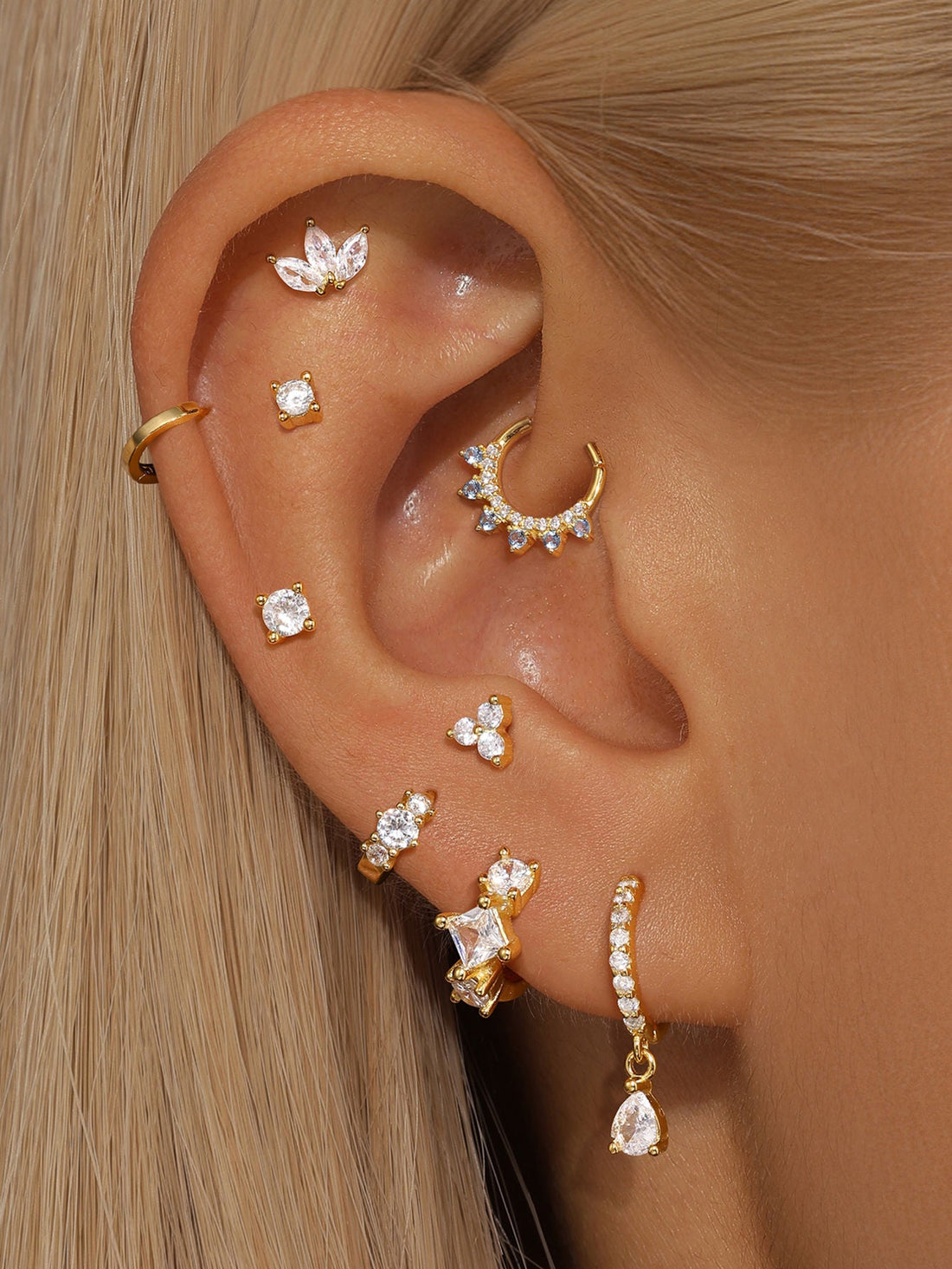 S925 Sterling Silver Minimalist Triangle Zircon Ear Piercing Stud
