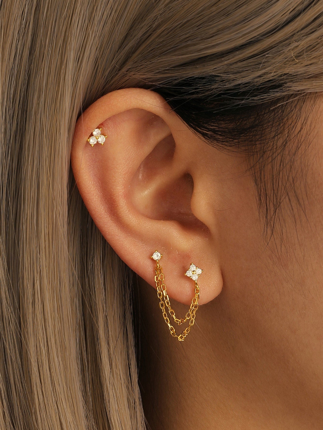 S925 Sterling Silver Minimalist Triangle Zircon Ear Piercing Stud