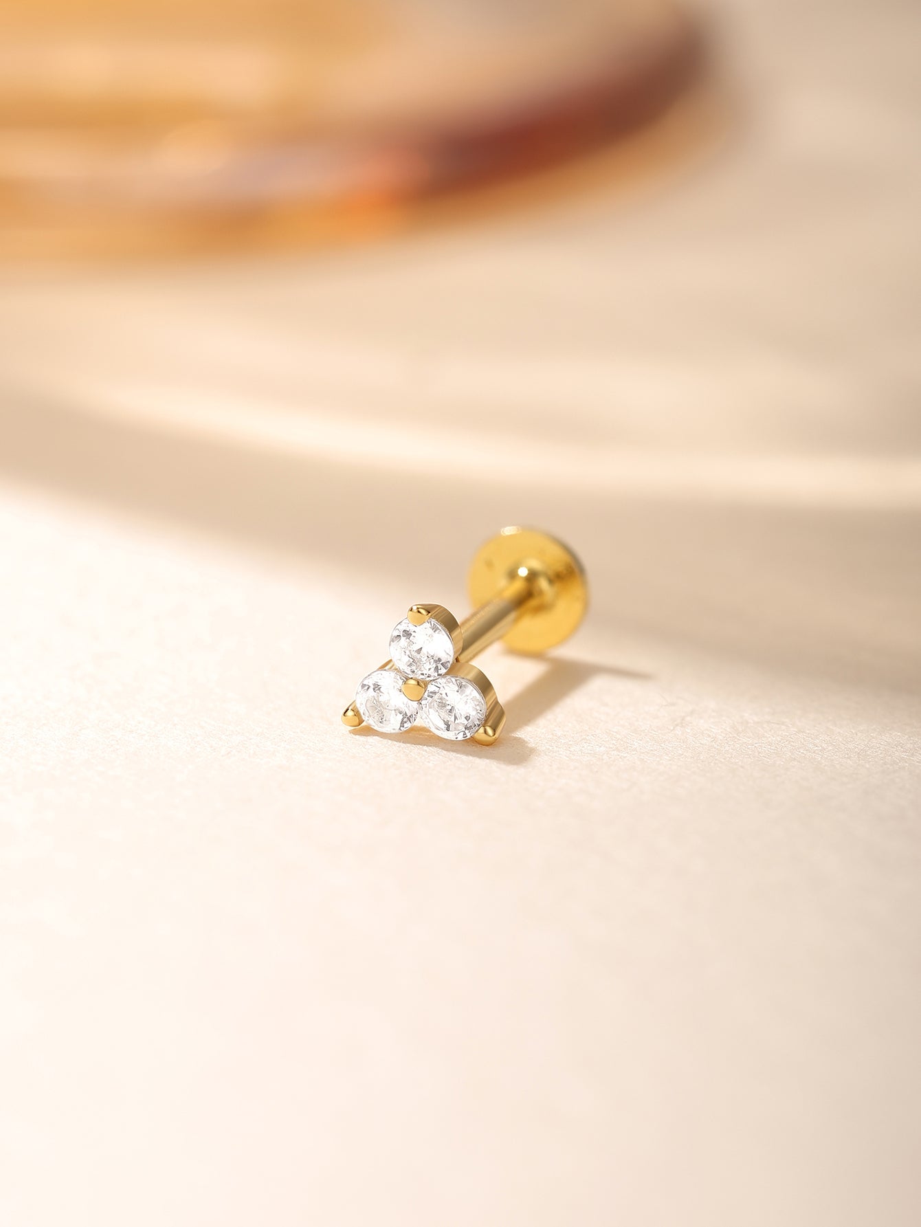 S925 Sterling Silver Minimalist Triangle Zircon Ear Piercing Stud
