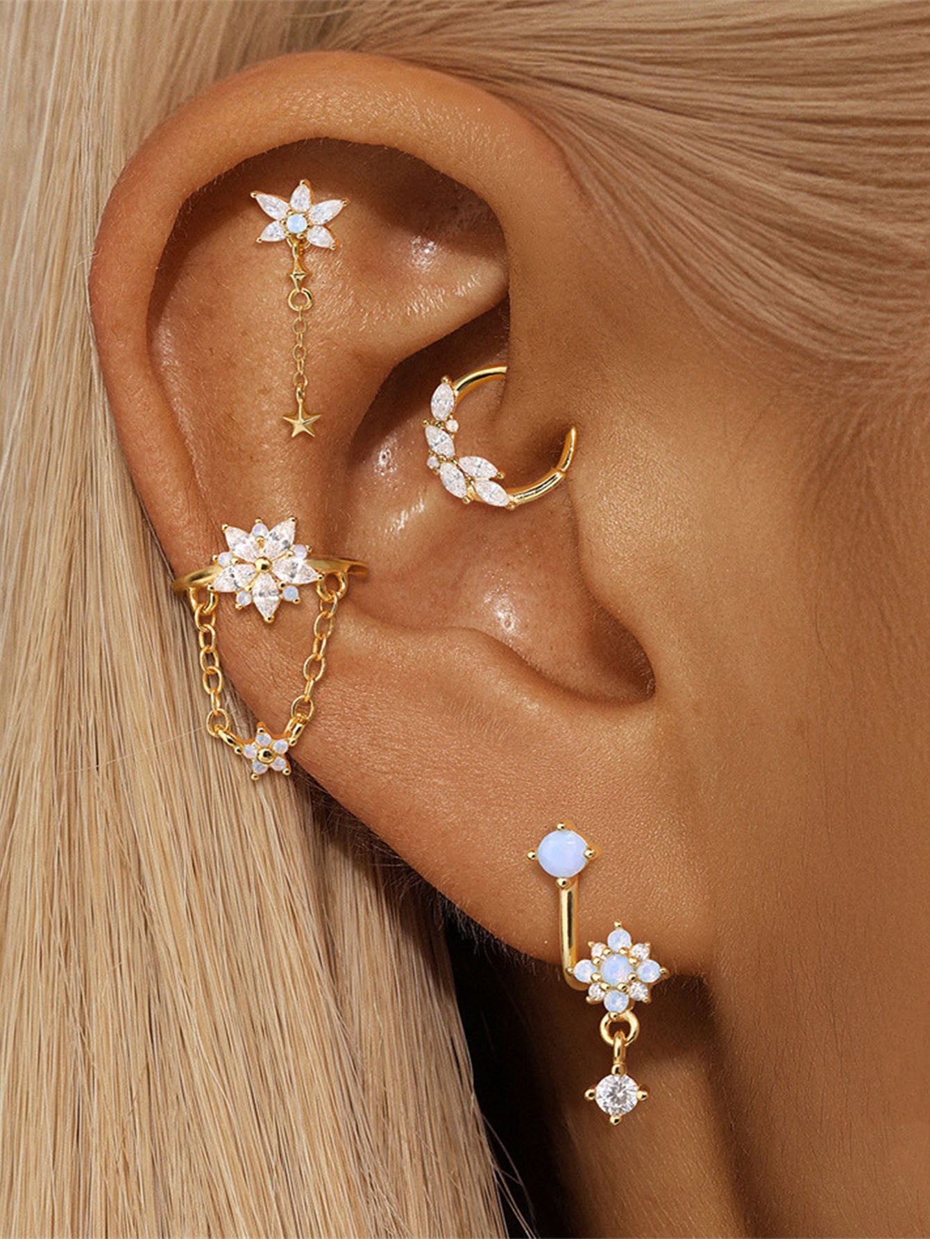 S925 Sterling Silver Drops Star Tassel Studs Piercing Earrings Series