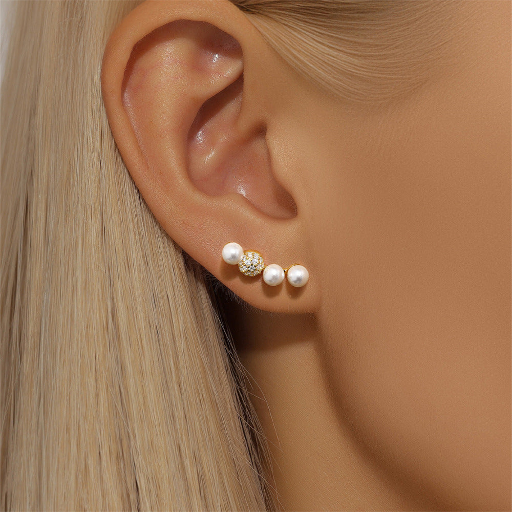 S925 Sterling Silver Petal Pearl Stud Earrings