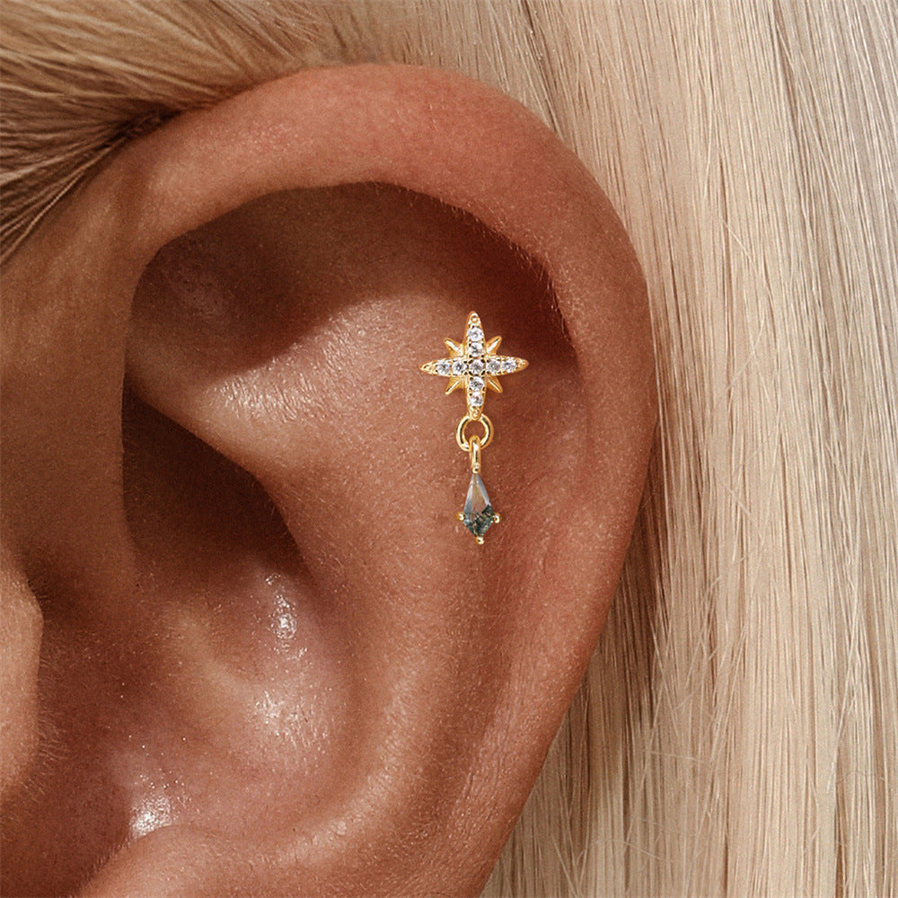 S925 Sterling Silver Drops Star Tassel Studs Piercing Earrings Series