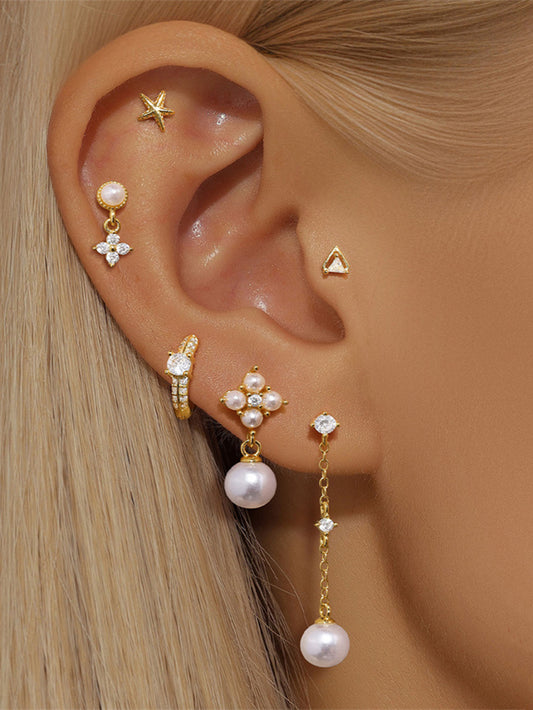 S925 Sterling Silver Petal Pearl Stud Earrings