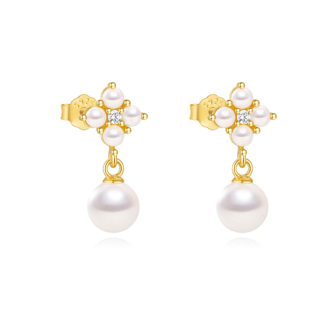 S925 Sterling Silver Petal Pearl Stud Earrings