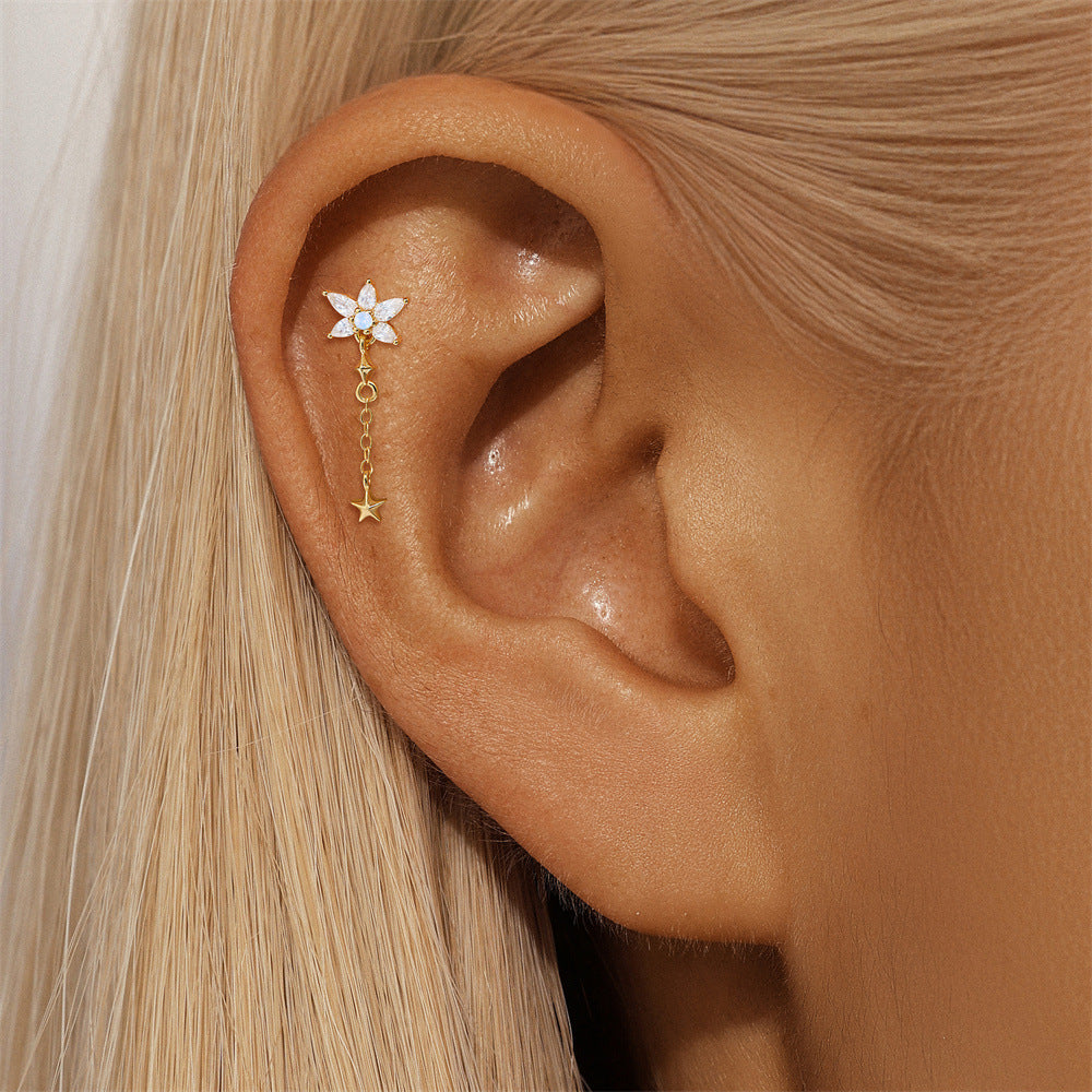 S925 Sterling Silver Drops Star Tassel Studs Piercing Earrings Series