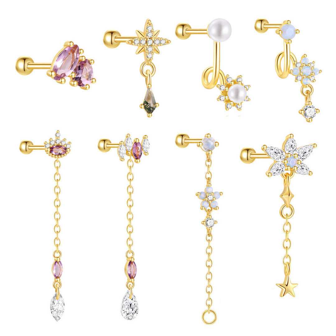 S925 Sterling Silver Drops Star Tassel Studs Piercing Earrings Series