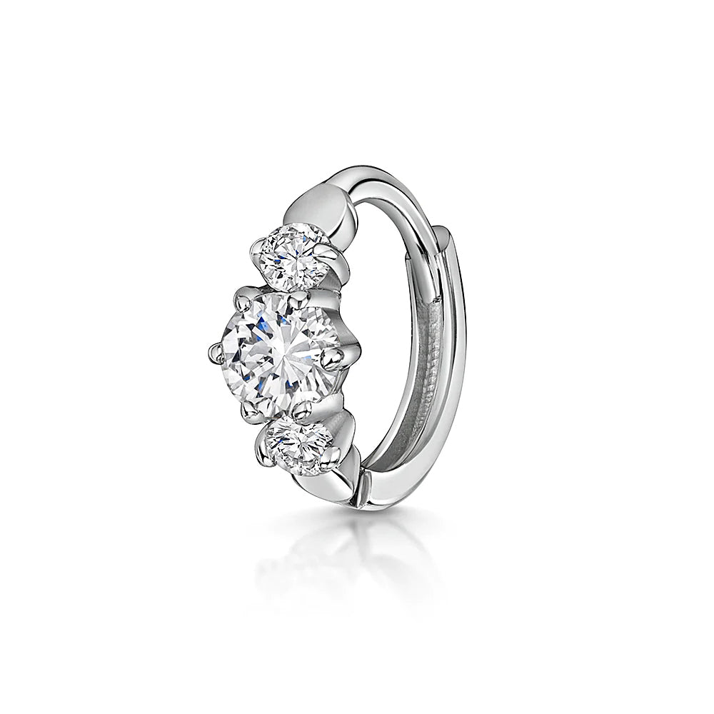 S925 Sterling Silver 6mm Trio Zirconia Sparkle Hoop Huggie Earring