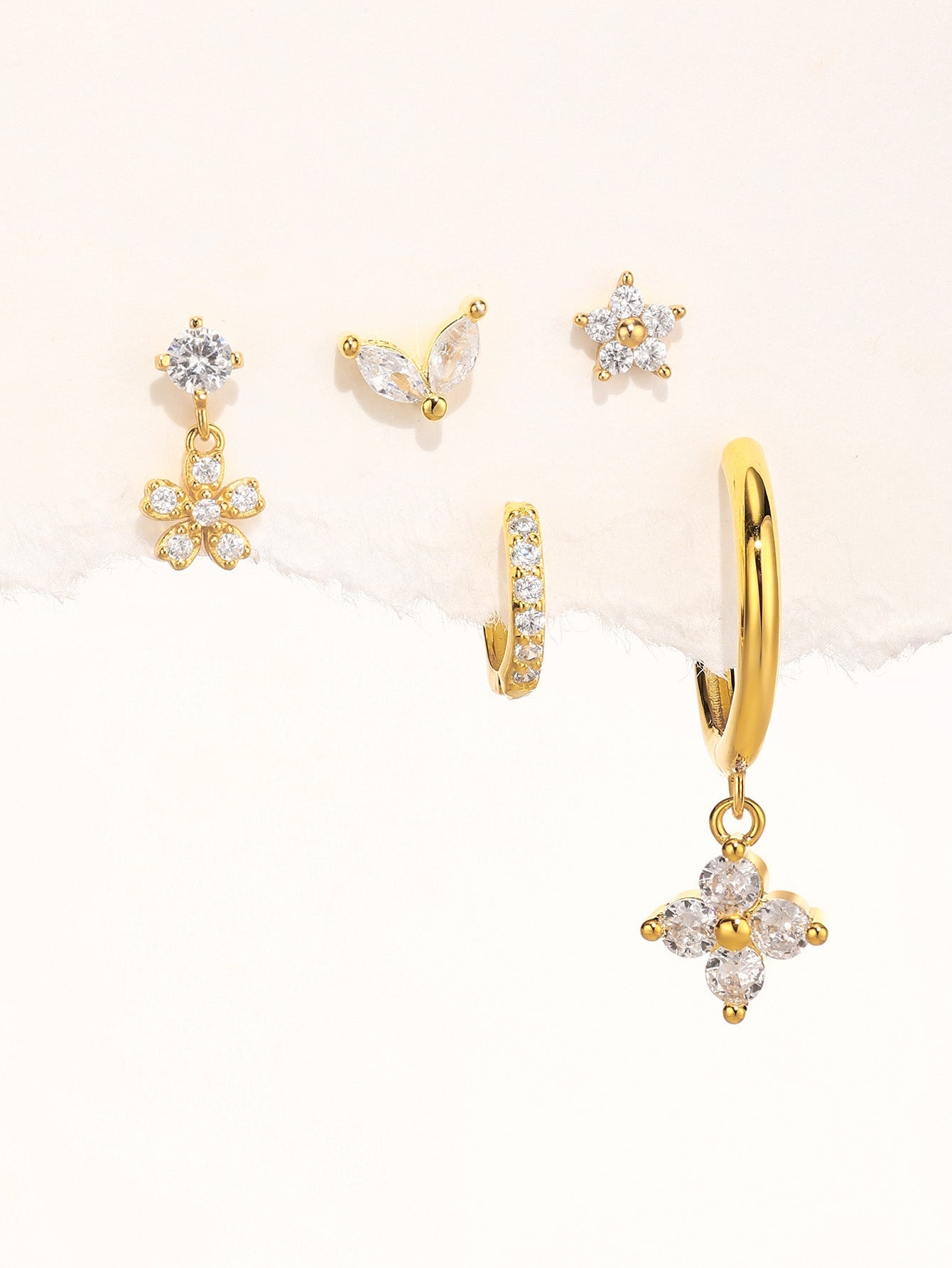 925 Sterling Silver Flower Zirconia Stud Earring Set