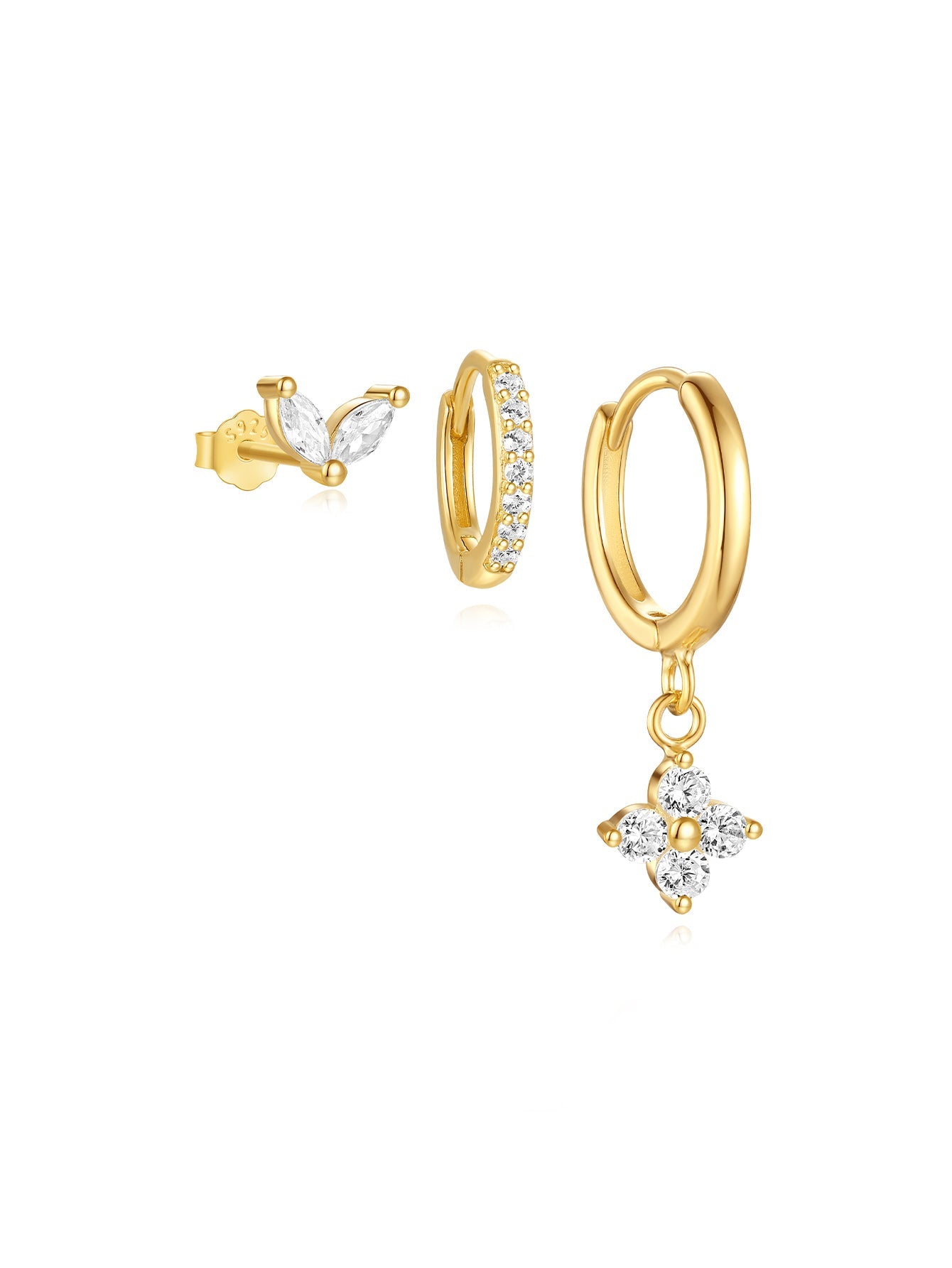 925 Sterling Silver Flower Zirconia Stud Earring Set