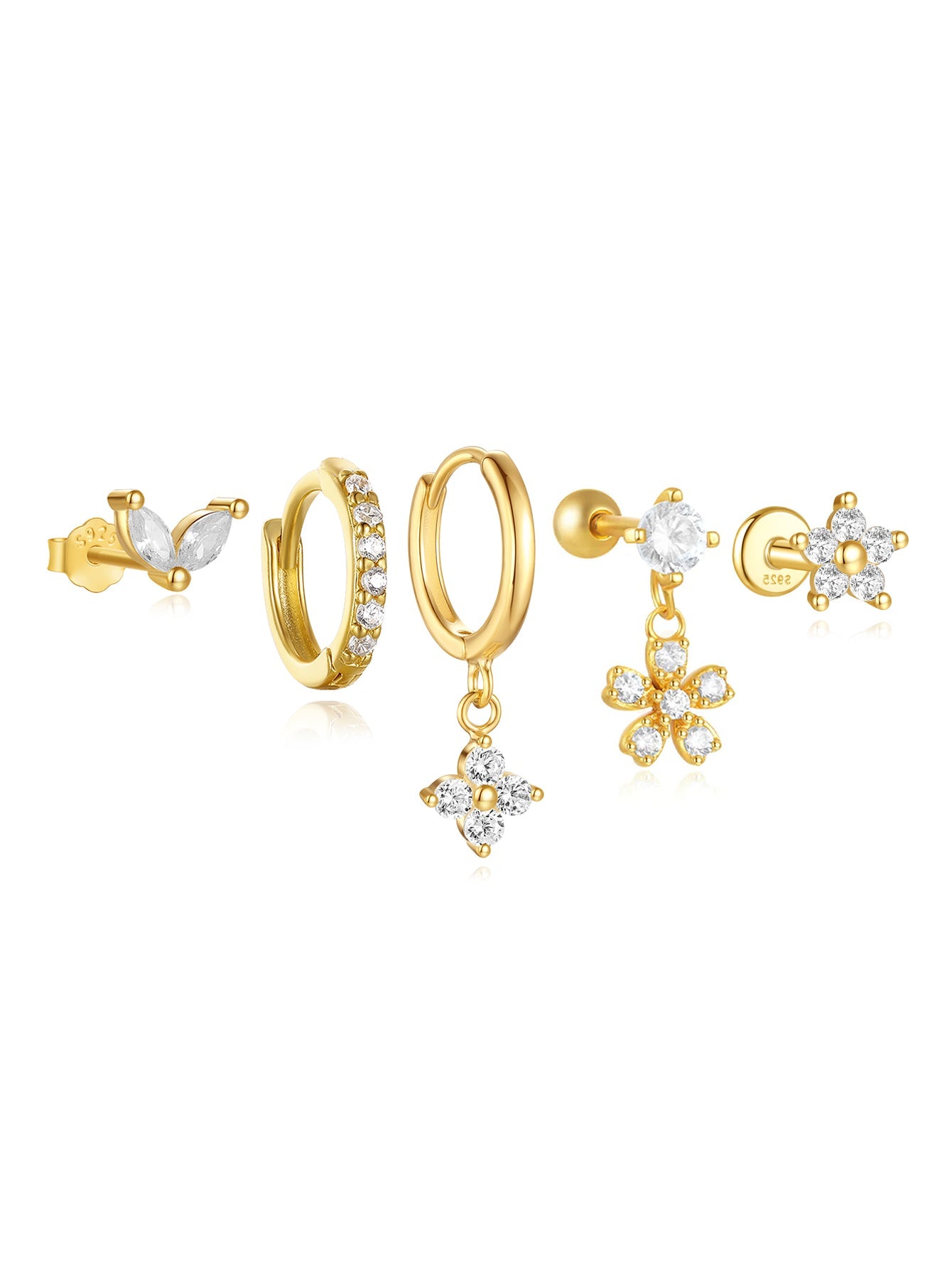 925 Sterling Silver Flower Zirconia Stud Earring Set