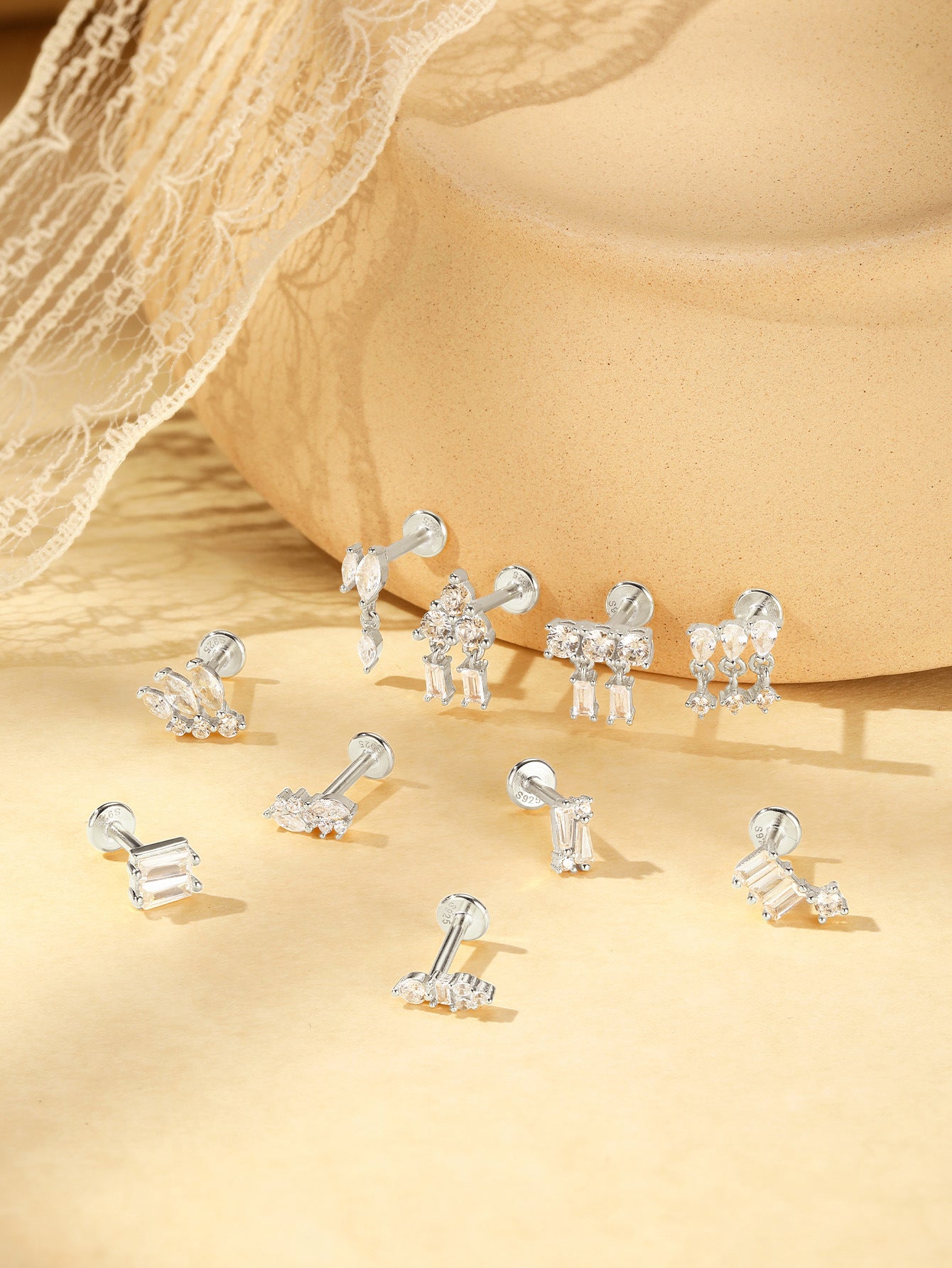 925 Sterling Silver Piercing Studs Earrings Series