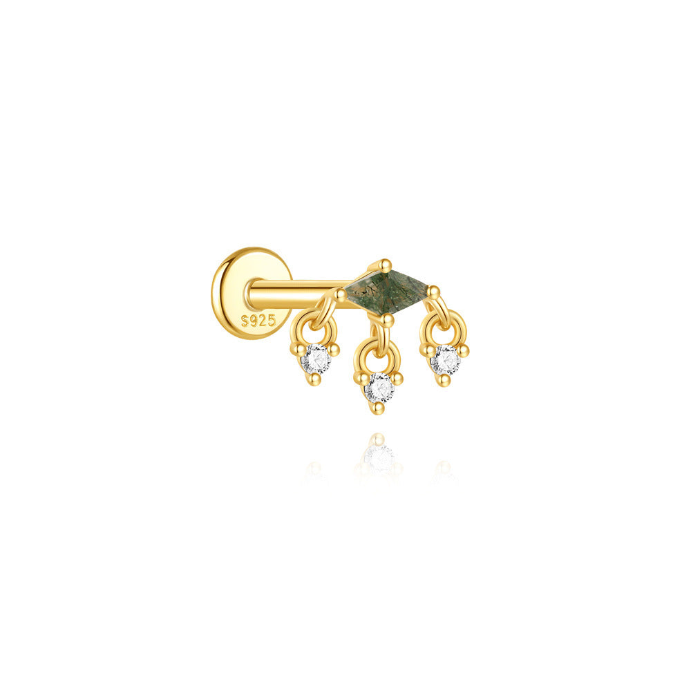 925 Sterling Silver Water Grass Agate Stud Earrings Series