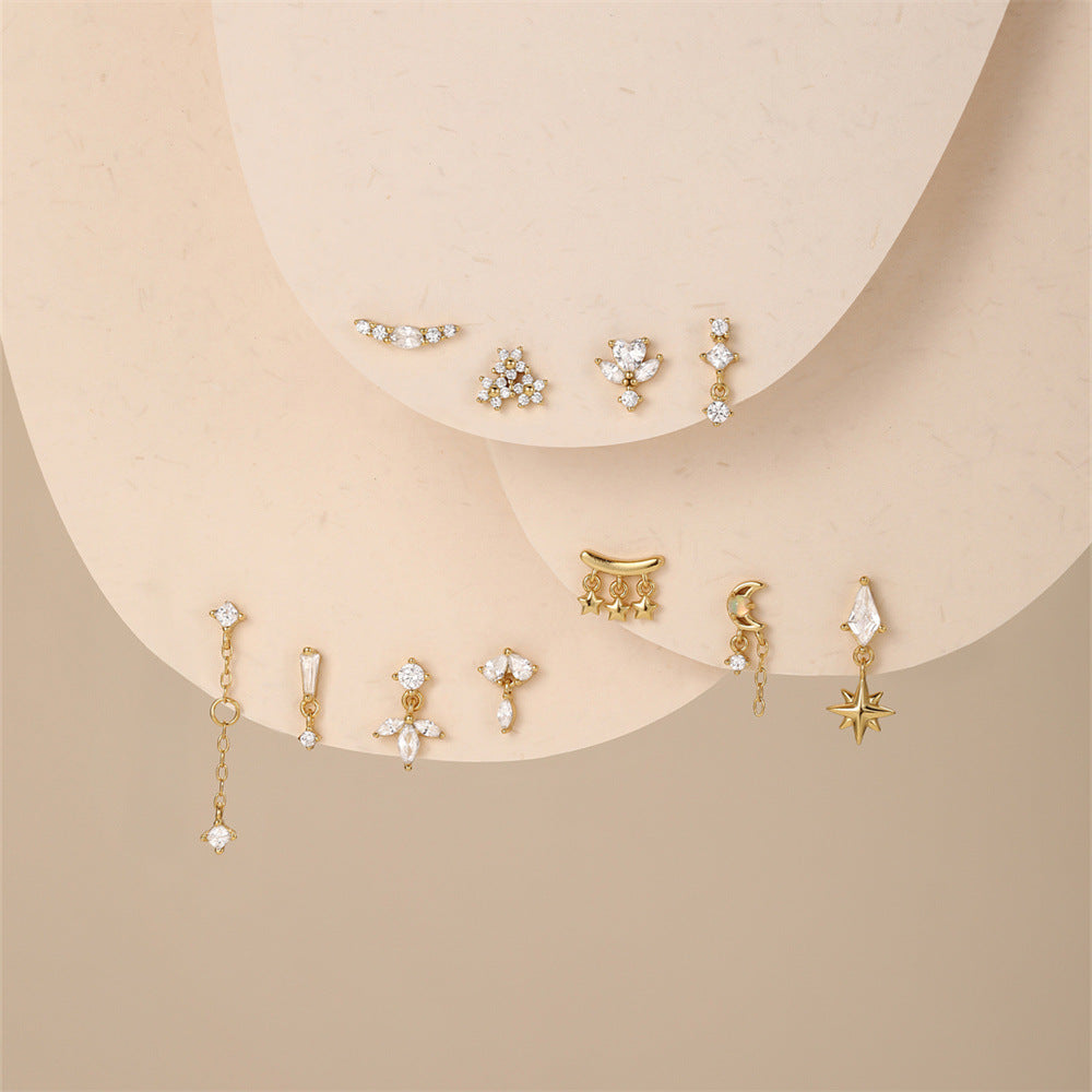 S925 Gold Plated Sterling Silver Waterproof Clover Tassel Floral Stud Earrings Series