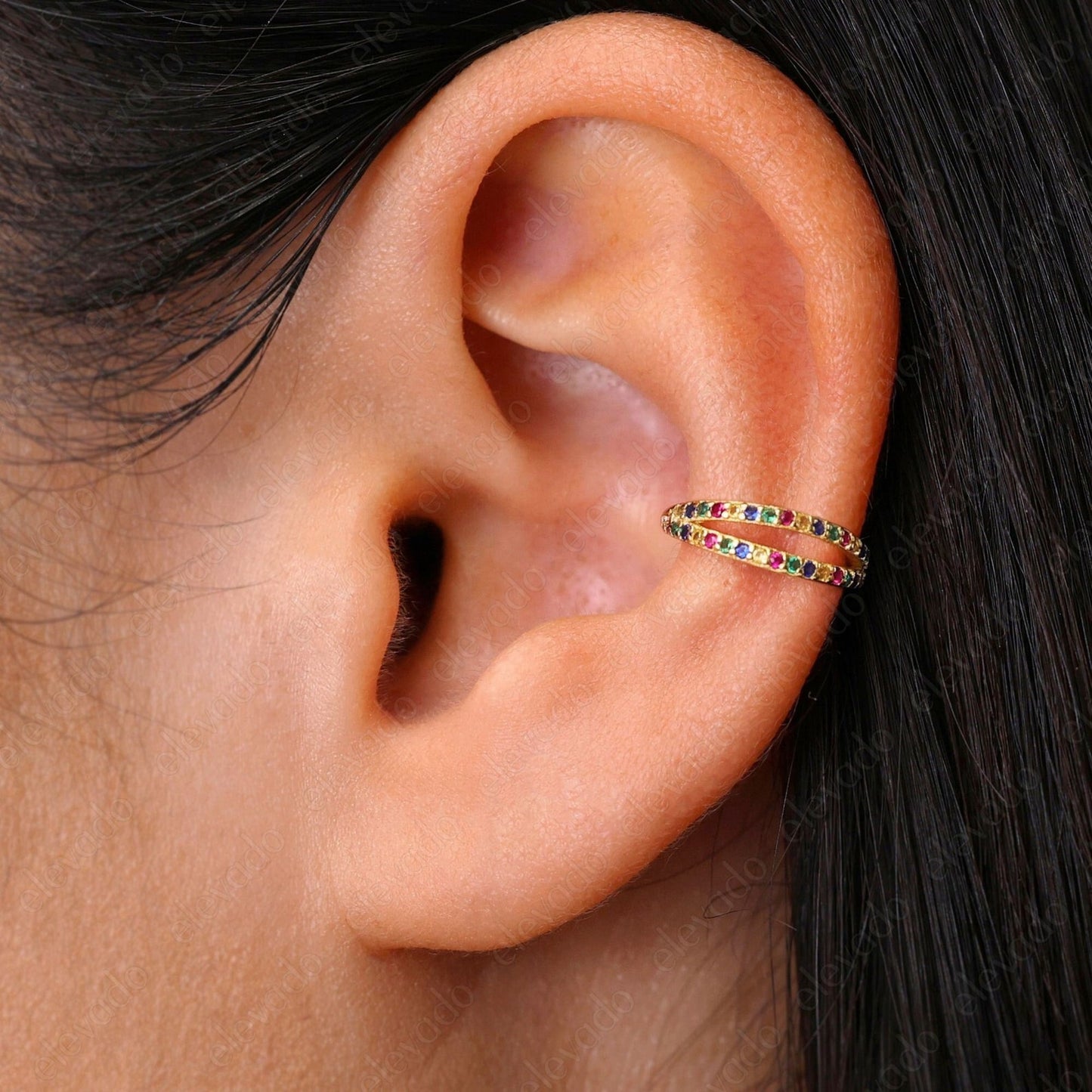 G23 Titanium Waterproof Rainbow Paved Conch Clicker Hoop Earring
