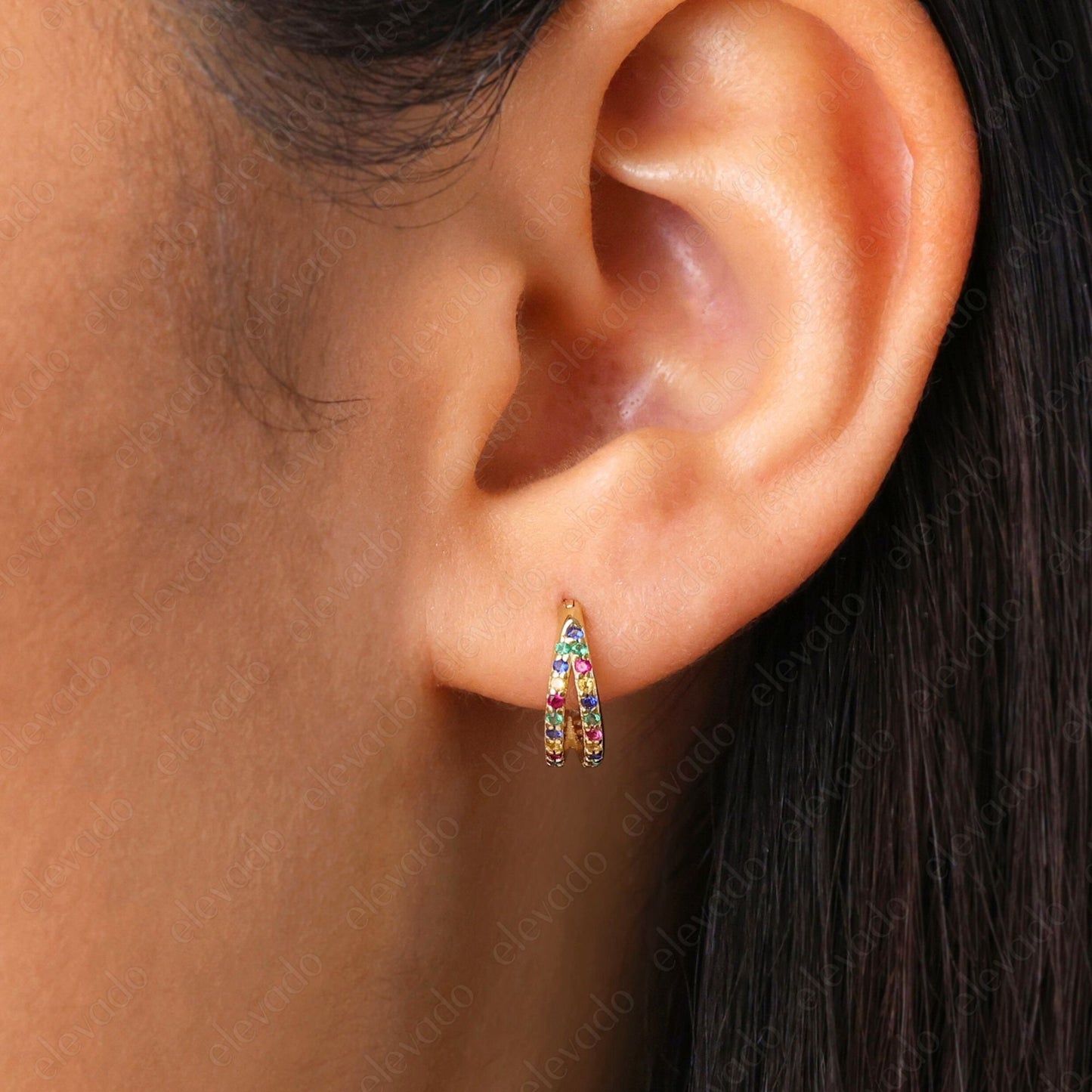 G23 Titanium Waterproof Rainbow Paved Conch Clicker Hoop Earring