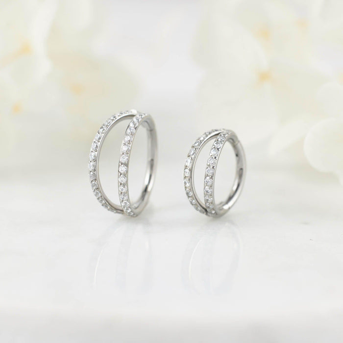 G23 Titanium Waterproof Double Pave CZ Cartilage Hoop