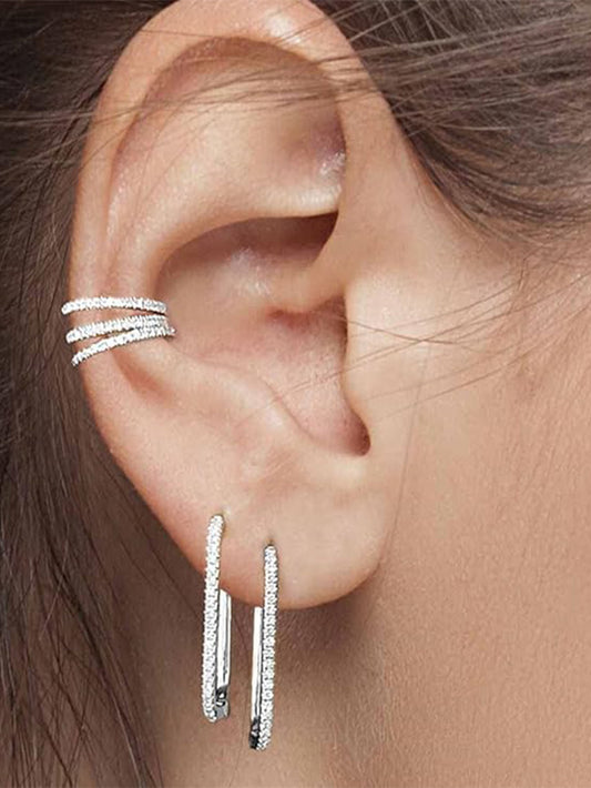 925 Sterling Silver Pave Hoop Earrings