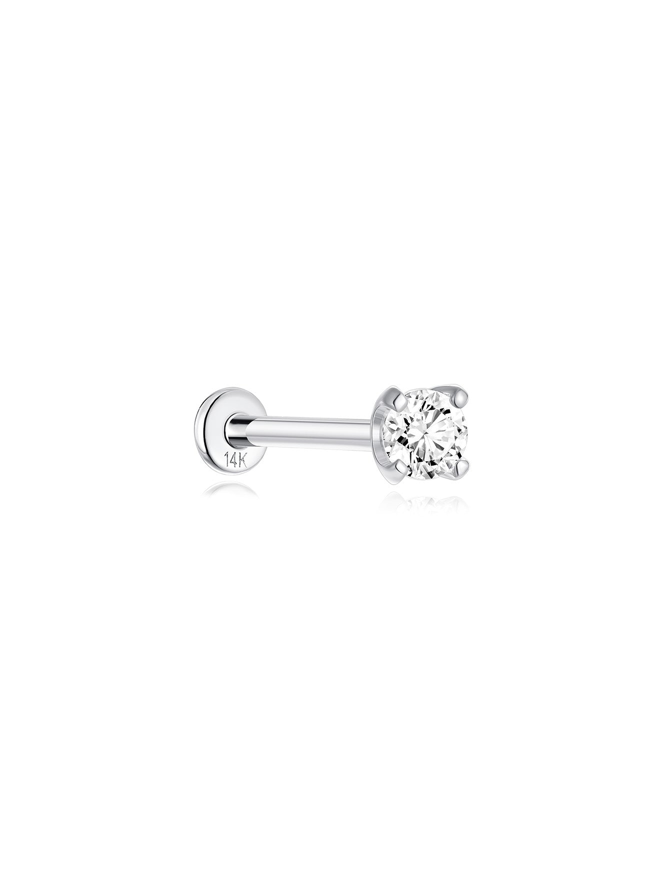 14K Solid Gold Waterproof Zircon Stud Earrings for Cartilage/Piercing