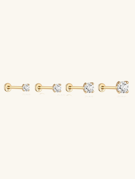 14K Solid Gold Waterproof Zircon Stud Earrings for Cartilage/Piercing
