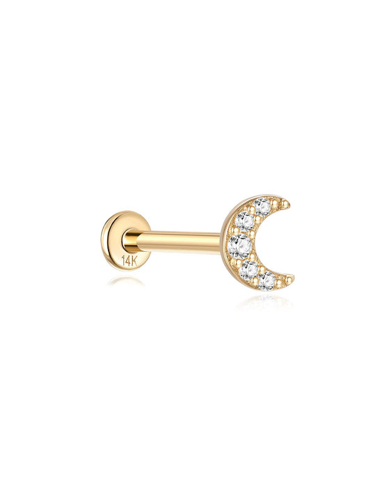 14K Solid Gold Waterproof Crescent Moon Stud Earrings