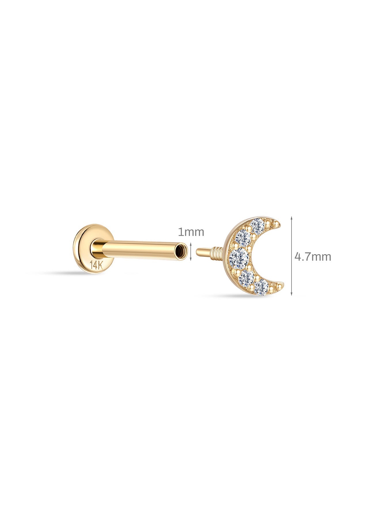 14K Solid Gold Waterproof Crescent Moon Stud Earrings