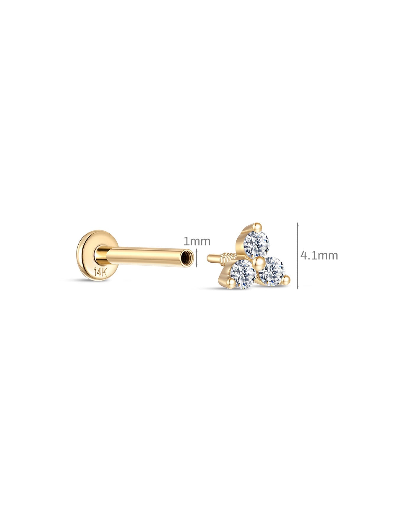 14K Solid Gold Waterproof Trinity Knot Stud Earrings