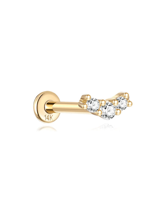 14K Solid Gold Waterproof Micro-Pave Curved Ear Piercing Stud