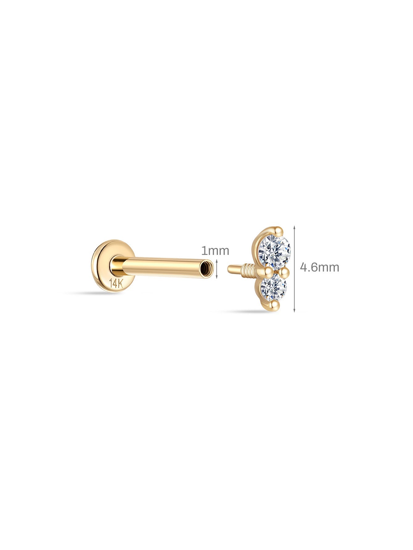 14K Solid Gold Waterproof Twisted Rope Piercing Stud