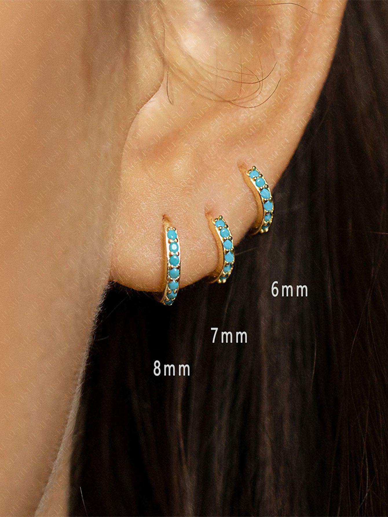 925 Sterling Silver Turquoise Hoop Huggies Earring