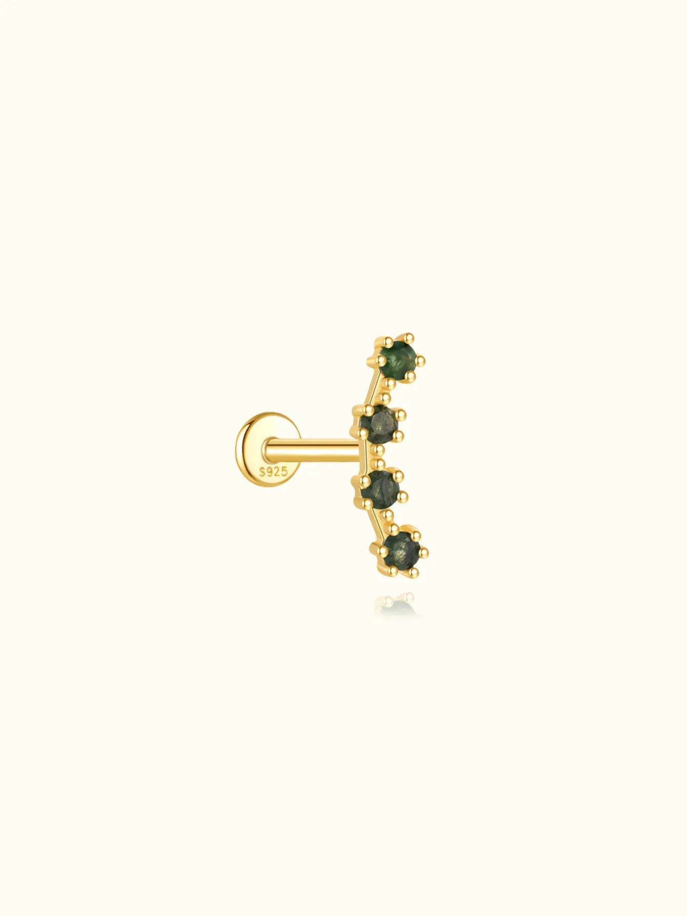 S925 Minimalist Moss Agate Arch Flatback Stud Piercing Earrings
