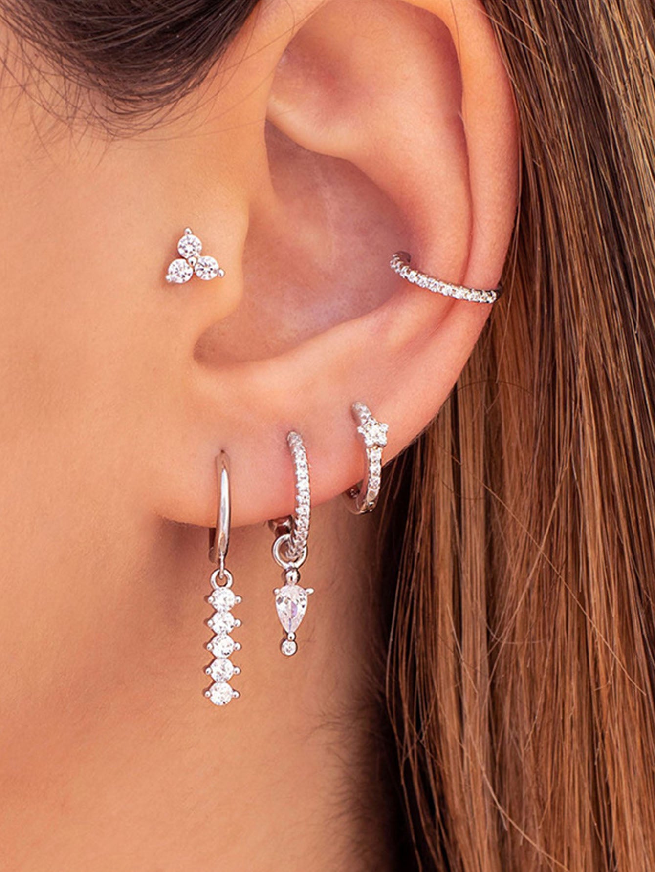 925 Sterling Silver Teardrop Clover Earring Set