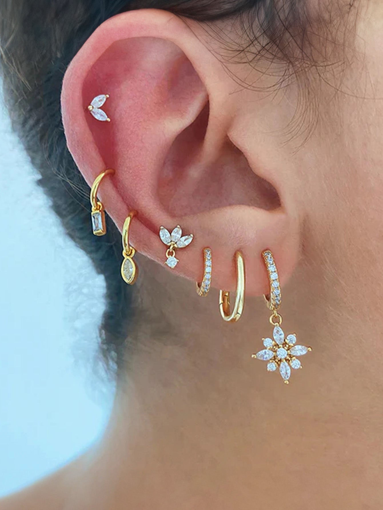 S925 Flower Inlaid Zircon Earrings