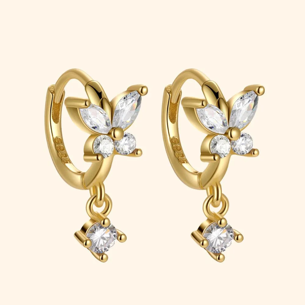 S925 Crystal Butterfly Huggie Earrings