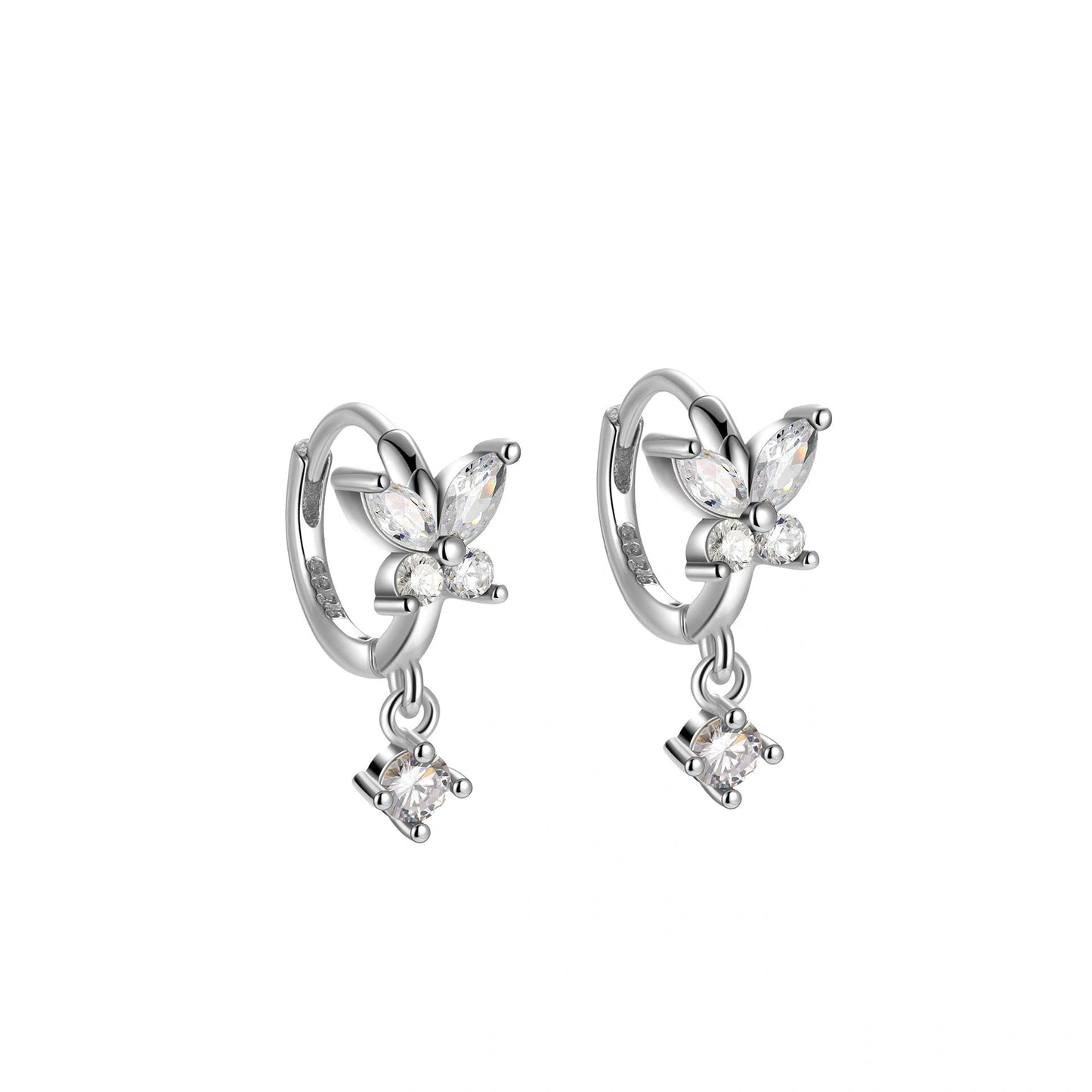 S925 Crystal Butterfly Huggie Earrings