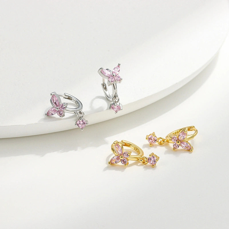S925 Crystal Butterfly Huggie Earrings