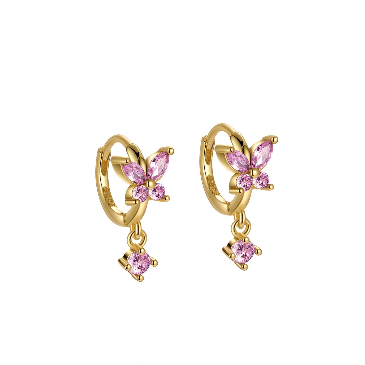 S925 Crystal Butterfly Huggie Earrings