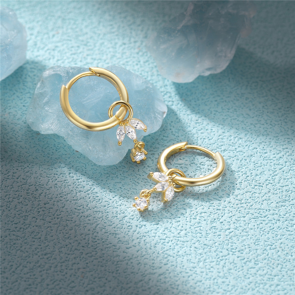 S925 Sterling Silver Flower Zircon Pendant Earrings