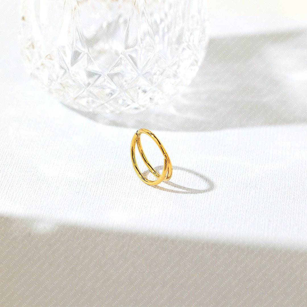 G23 Titanium Waterproof Refined Layers Double Hoop Clicker Earrings